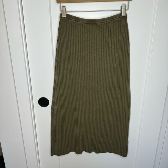 Thrills Bronte Olive Green Ribbed Knit Stretch Midi Skirt Size 10 - Picture 4 of 5